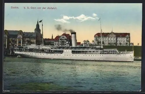 AK Stettin, Dampfer S. S. Odin vor der Abfahrt