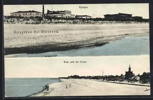 AK Ost-Dievenow, Ostseebad, Kurhaus, Blick nach der Kirche