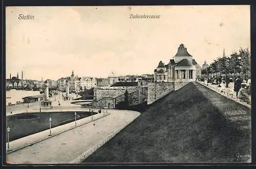 AK Stettin, Hakenterrasse mit Strassenpartie