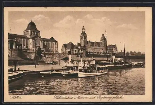 AK Stettin, Hakenterrasse, Museum und Regierungsgebäude