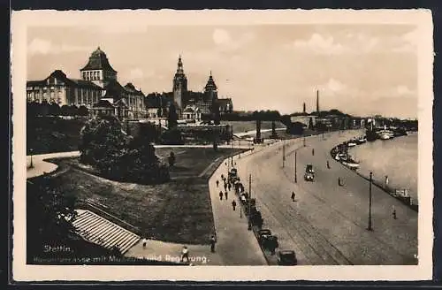 AK Stettin, Hakenterrasse mit Museum und Regierung