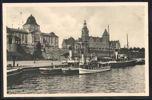 AK Stettin, Dampfer an der Hakenterrasse