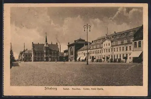 AK Silkeborg, Torvet, Raadhus, Teater, Hotel Dania