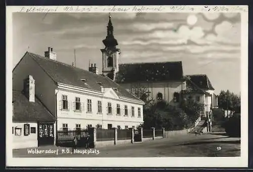 AK Wolkersdorf /N.-Ö., Hauptplatz mit Kirche