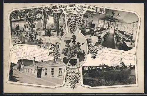 AK Giesshübl /N.-Oe., Gemeinde Gasthof Heinrich Frank, Gartenpartie, Innenansicht