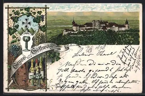 Lithographie Göttweig /N.-Ö., Blick zum Schloss