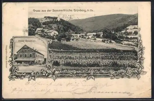 AK St. Bernhard-Frauenhofen, Gruss aus Grünberg, Hotel Excelsior und Ortsansicht aus der Vogelschau