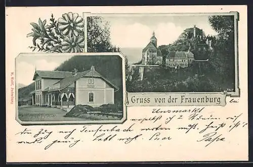 AK Frauenburg, Gasthaus Wittingauer Bierkeller, Kirche und Burg