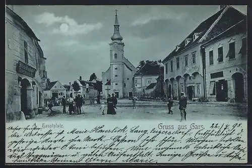 Mondschein-AK Gars, Hauptplatz mit Gasthaus zum weissen Rössl