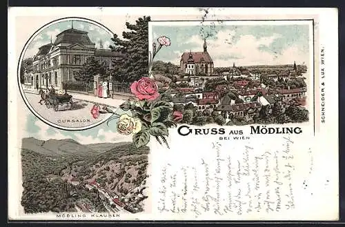 Lithographie Mödling bei Wien, Cursalon, Mödling Klausen