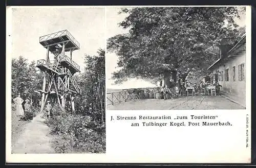 AK Mauerbach /Tulbinger Kogel, J. Strenns Restauration zum Touristen, Aussichtsturm