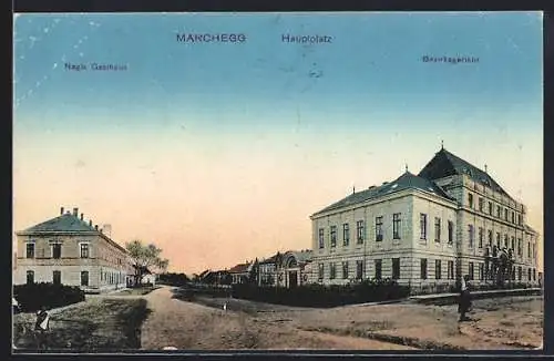 AK Marchegg, Hauptplatz mit Nagis Gasthaus und Bezirksgericht