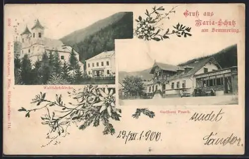 AK Maria-Schutz am Semmering, Gasthaus Prasch, Wallfahrtskirche