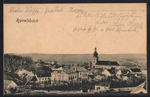 AK Ravelsbach, Ortsansicht mit der Kirche