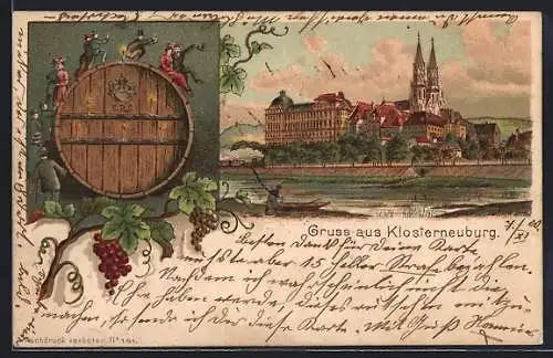 Lithographie Klosterneuburg, Ortsansicht, Fassrutschen