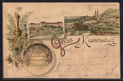 Lithographie Klosterneuburg, Fasslrutschen im Stiftskeller, Kaserne