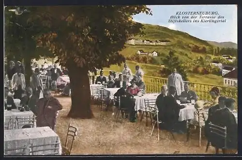 AK Klosterneuburg, Gasthaus Stiftskeller - Terrasse mit Blick ins Kierlingertal