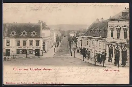 AK Oberhollabrunn, Buchhandlung Max Jordan an der Bahnstrasse