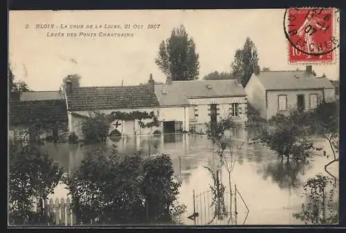 AK Blois, la Crue de la Loire 1907, Levée des Ponts Chartrains