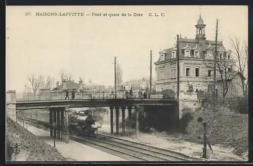 AK Maisons-Laffitte, Bahnhof mit Eisenbahn, Pont et quais de la Gare