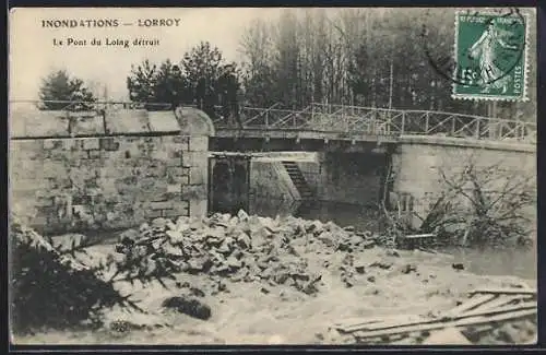 AK Lorroy, inondations, le pont du loing detruit