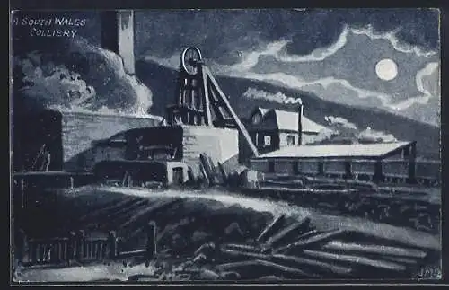 Künstler-AK Welsh Mining Scene, A South Wales Colliery