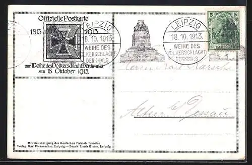 AK Leipzig, Völkerschlachtdenkmal, offizielle Postkarte zur Weihe des Denkmals 1913