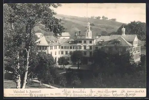AK Weissbad b. Appenzell, Ortsansicht mit Gartenanlage aus der Vogelschau