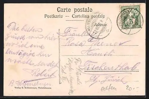 AK Walzenhausen, Pension Rosenberg mit Strasse und See aus der Vogelschau