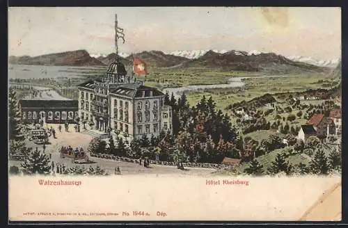 AK Walzenhausen, Hotel Rheinburg aus der Vogelschau