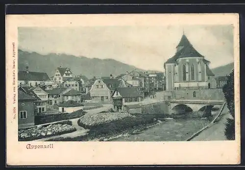 AK Appenzell, Ortsansicht am Fluss mit Brücke und Kirche