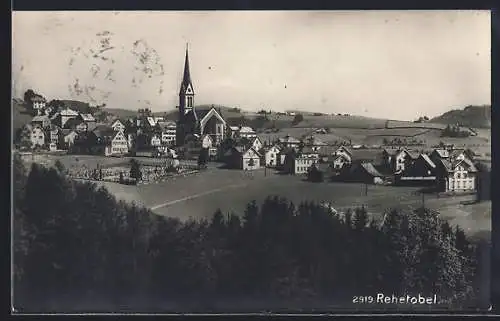 AK Rehetobel, Ortspanorama mit Friedhof aus der Vogelschau