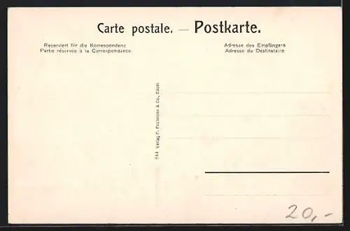 AK Chur, Strassenpartie mit Postgebäude aus der Vogelschau