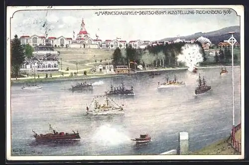 AK Reichenberg-Liberec, Deutschböhmische Ausstellung 1906, Marineschauspiele