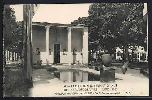 AK Paris, Exposition des Arts Decoratifs 1925, Pavillon National de la Suede et la Fontaine L`Offrande