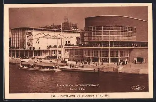 AK Paris, Exposition internationale 1937, Pavillons de Belgique et Suisse