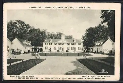 AK Paris, Exposition Coloniale Internationale 1931, Section des États-Unis, Maison de George Washington