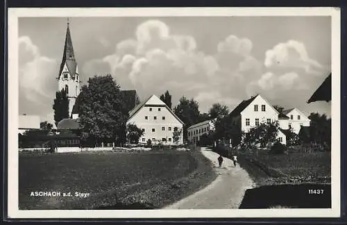 AK Aschach an der Steyr, Ortspartie mit Kirche