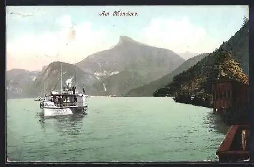 Künstler-AK Photochromie Nr. 193: Dampfer auf dem Mondsee