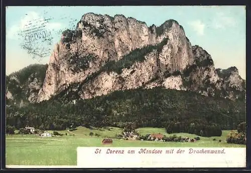 AK St. Lorenz am Mondsee, Gesamtansicht mit der Drachenwand