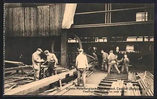 AK Couillet, Usines Metallurgiques du Hainaut, Cisaillage des barres au petit train