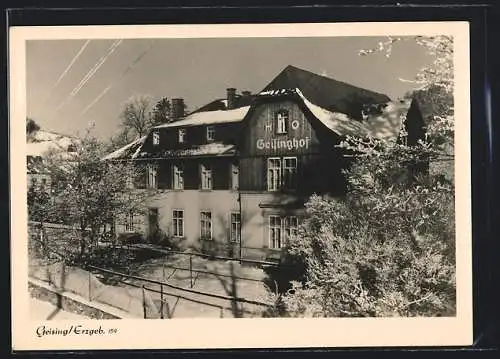 AK Geising /Erzgeb., Hotel Geisinghof im Schnee