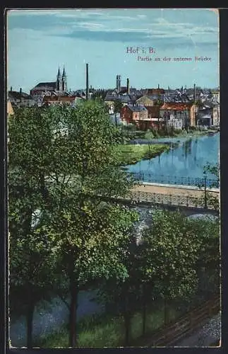 AK Hof i. B., Ortspartie an der unteren Brücke