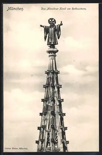 AK München, Münchner Kindl am Rathausturm