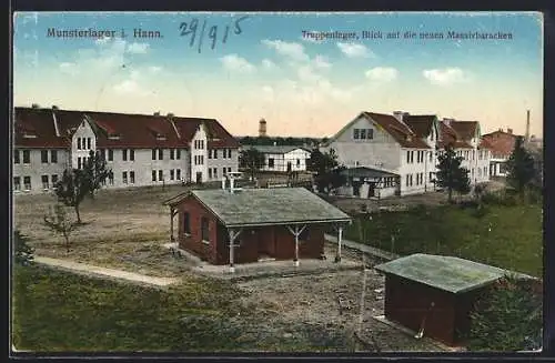 AK Munsterlager i. Hann., Truppenlager, Blick auf die neuen Massivbaracken