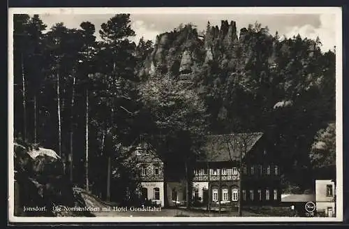 AK Kurort Jonsdorf, Nonnenfelsen mit Hotel Gondelfahrt