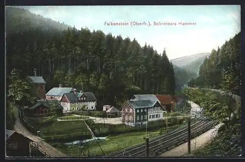 AK Falkenstein / Oberfranken, Schreiders Hammer mit Bahnschienen und Strasse aus der Vogelschau