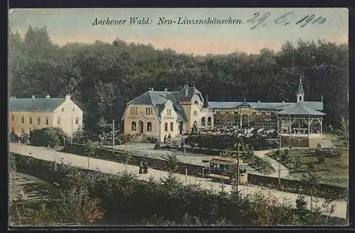 AK Aachen, Gasthaus Neu-Linzenhäuschen Aachener Wald, Strassenbahn