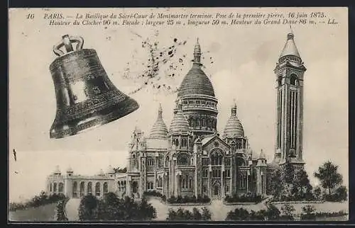 AK Paris, La Basilique du Sacre-Coeur de Montmartre terminée, Pose de la première pierre, 1875, Glocke