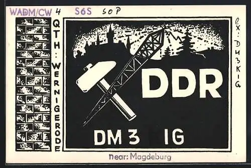 AK Wernigerode, Dm 3 KIG, Sendemast und Hammer über der Stadt, DDR-Propaganda